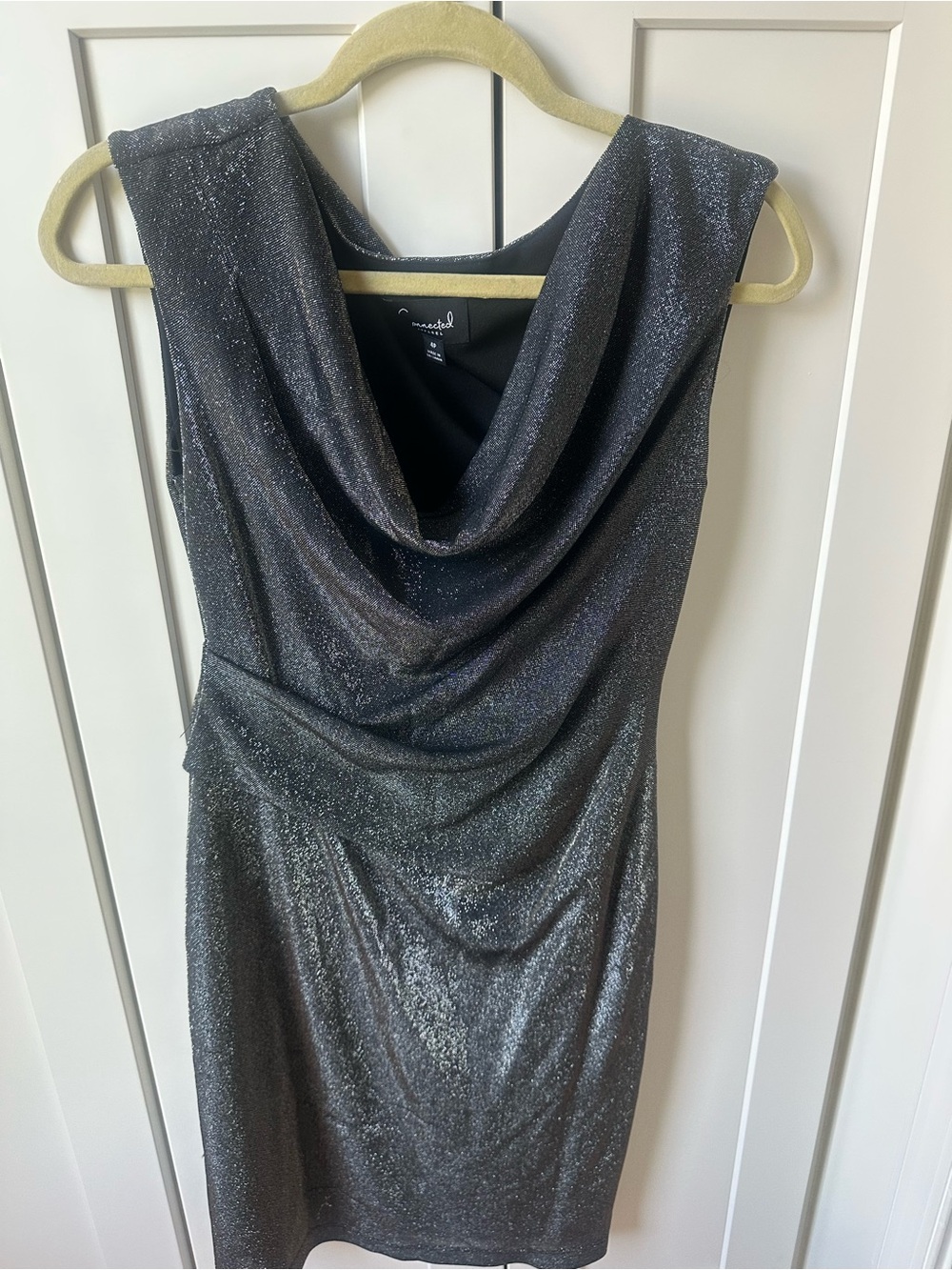 connected apparel Shimmery Black Cowl Neck Mini Dress
